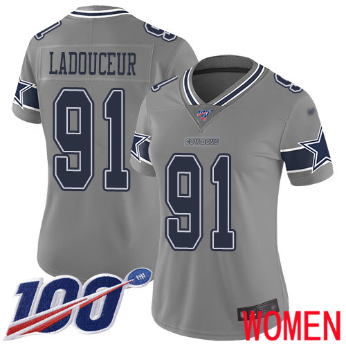 Women Dallas Cowboys Limited Gray L. P. Ladouceur 91 100th Season Inverted Legend NFL Jersey